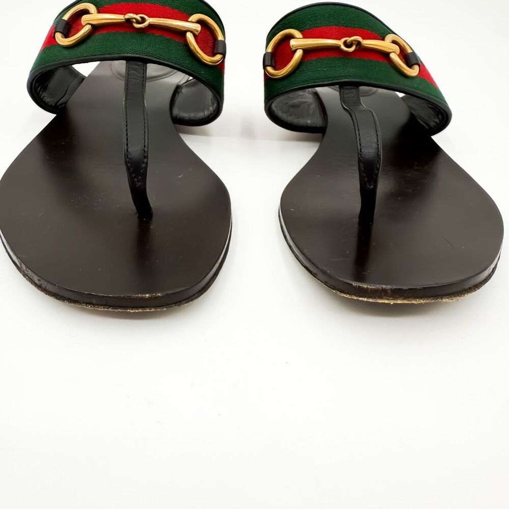 Gucci Horsebit Web Stripe Sandals Flip Flops Flats Slides 37, 7 - Picture 4 of 10
